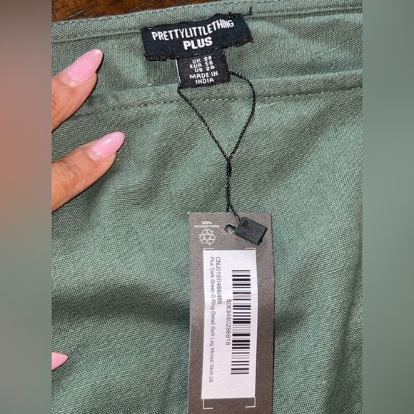 PrettyLittleThing Plus Green ORing Split Leg Midaxi Skirt NWT 24 linen blend - Picture 6 of 14